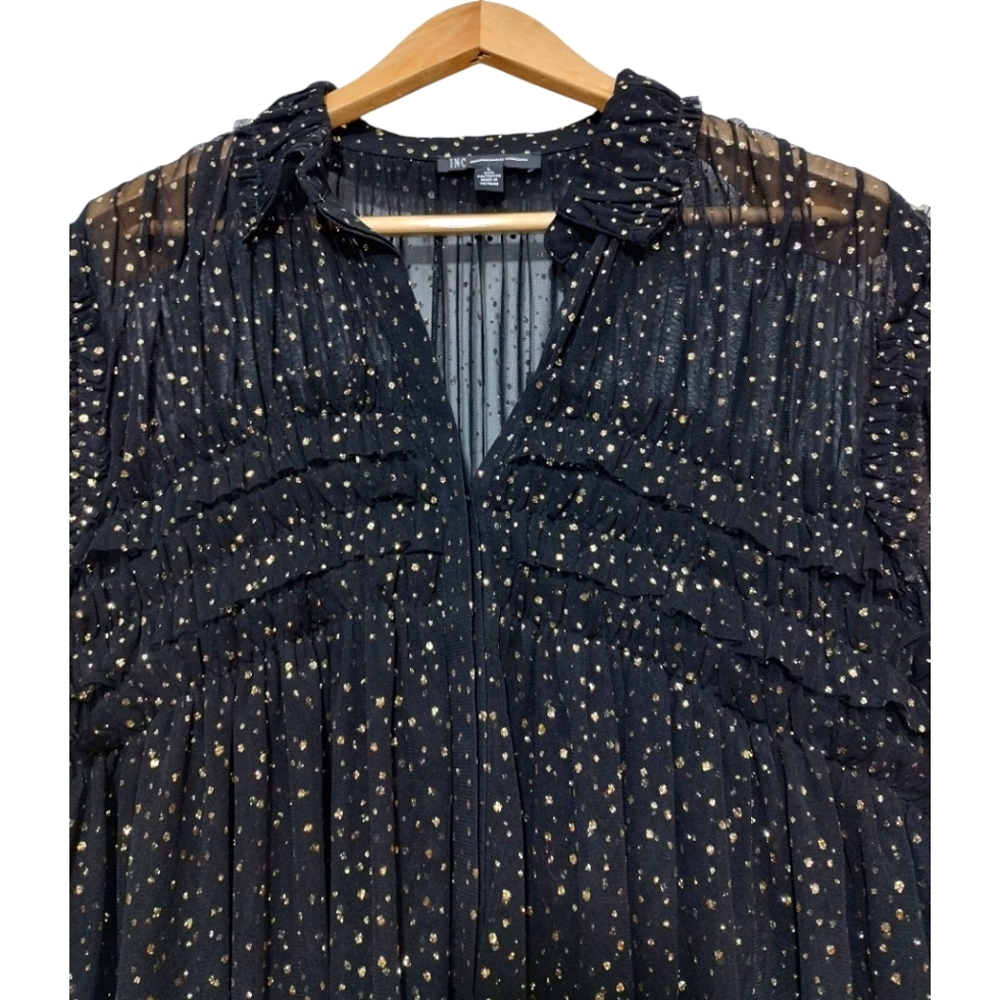 International Concepts Women's L Sparkly Blouse Ruffle Sheer Long Sleeve Collar - Picture 6 of 6